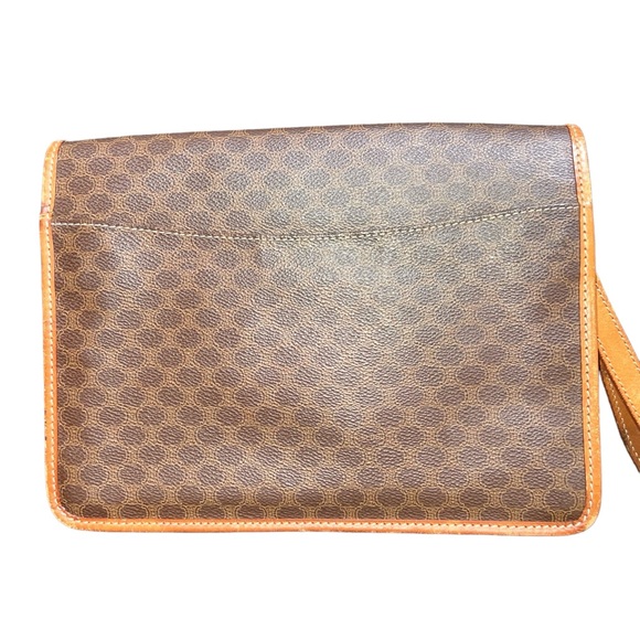 {Vintage Céline Triomphe Macadam Clutch Wristlet Bag Brown with Tan Leather Trim - Picture 4 of 13